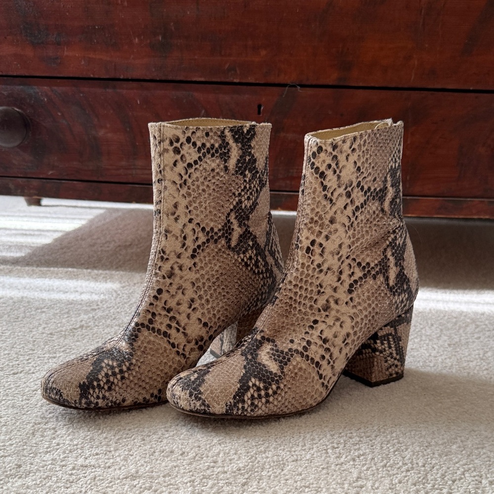 Free People Tan and Black Snakeskin Ankle Booties